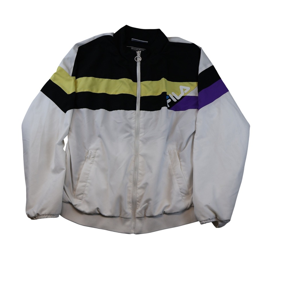 Fila Mens Large Track Jacket White Black Colorblock Archive Revival Windbreaker